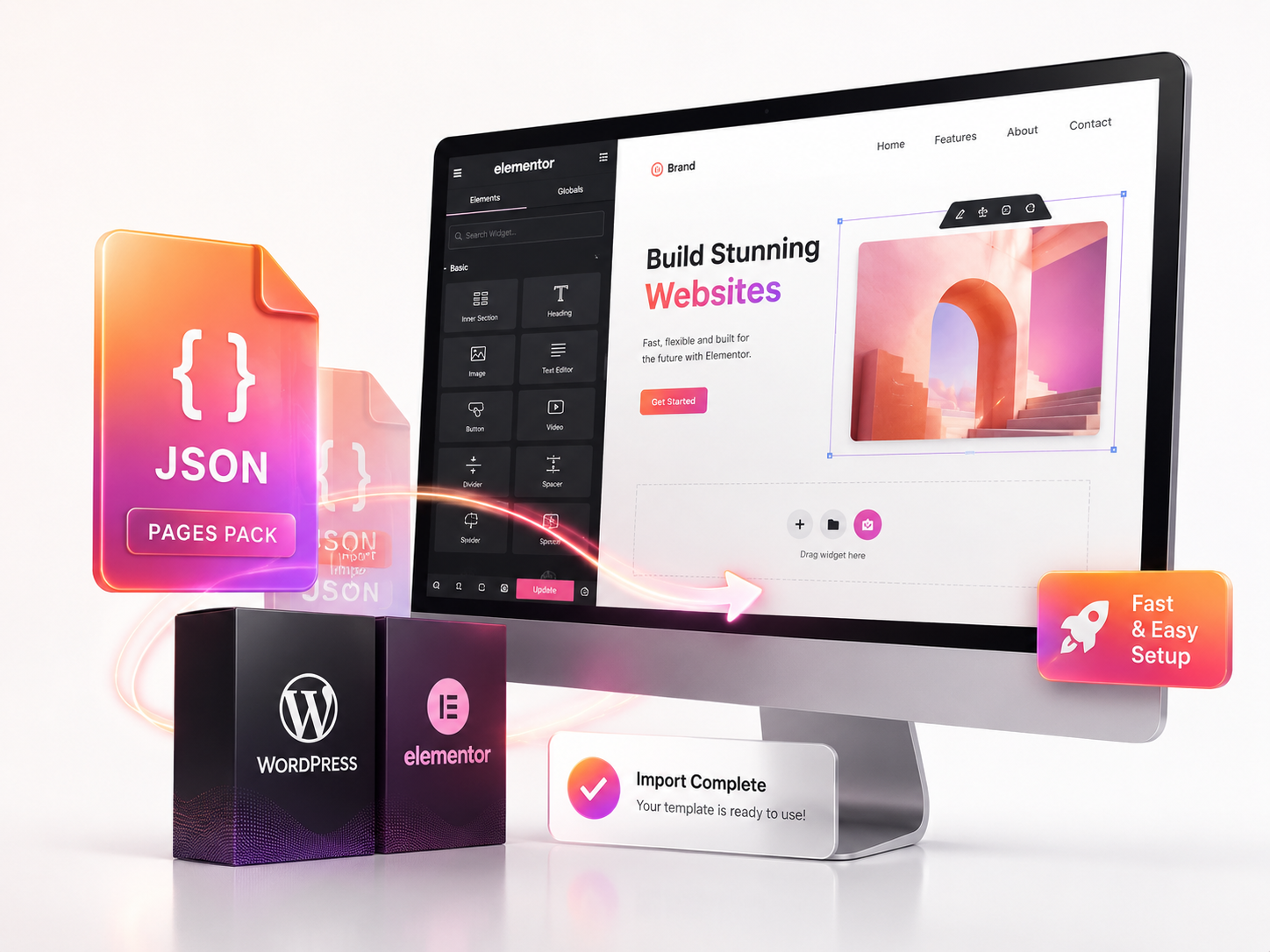 Arquivo JSON pronto para importar no WordPress e Elementor